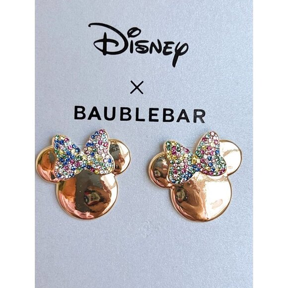DISNEY X BAUBLEBAR Minnie Mouse Rhinestone Statement Studs Gold Mirror Earrings - Picture 1 of 4